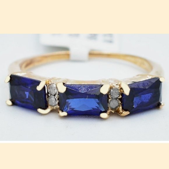 GENUINE 2.64 Cts BLUE SAPPHIRE & DIAMONDS RING 10K YELLOW GOLD